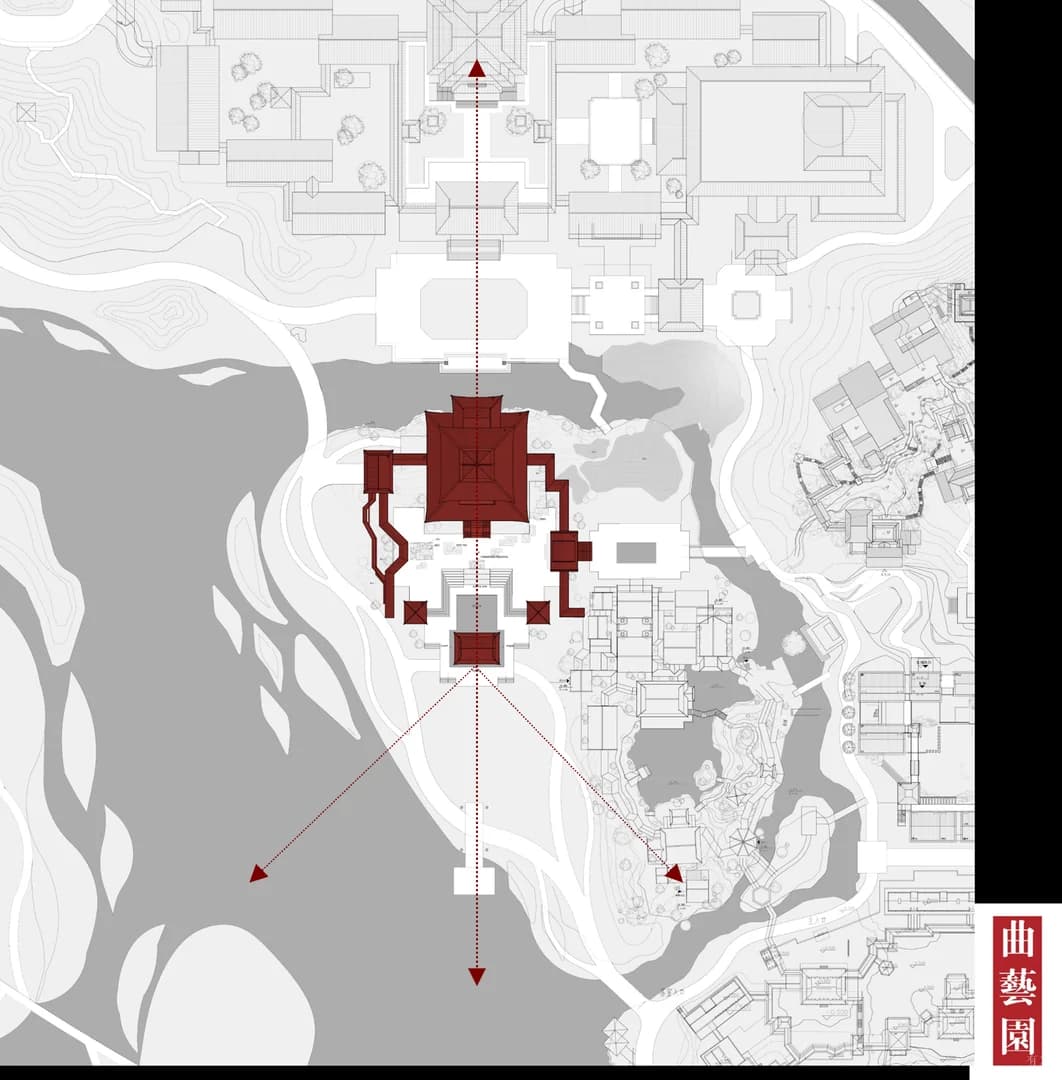 Ландшафтное оформление культурного центра с элементами водного ландшафта