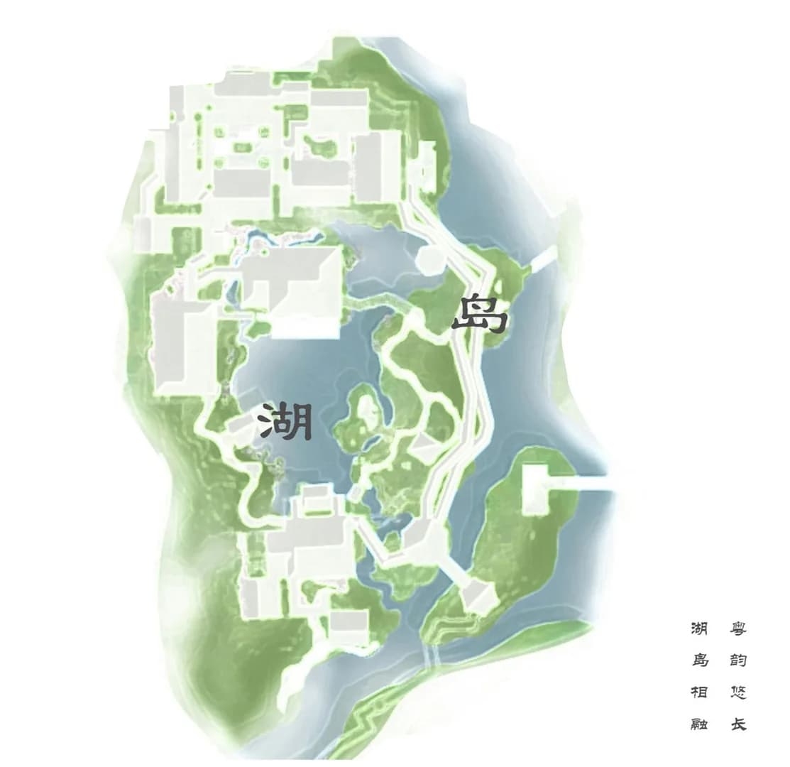 Ландшафтное оформление культурного центра с элементами водного ландшафта